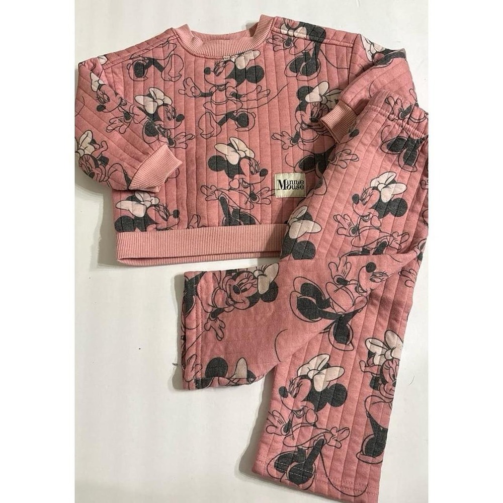 Disney Junior Minnie Mouse Pink Quilted Sweat Suit Outfit (2T) Character Outfit